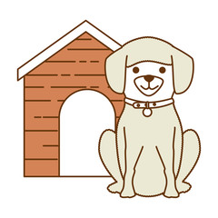 cute dog breed with wooden house character vector illustration design