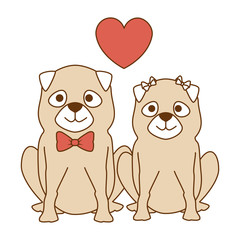 cute dogs couple lovers with hearts characters vector illustration design