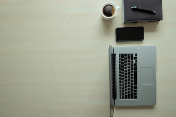 Overhead View top view man Working Desk Concept