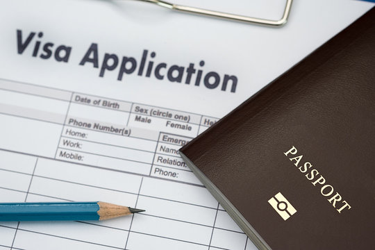 Visa application form to travel Immigration a document Money for Passport Map and travel plan