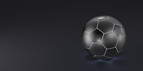 Metallic soccer ball on a black background. 3d illustration.