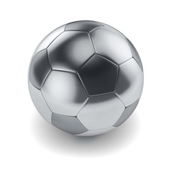 Metallic soccer ball on a white background. 3d render illustration.