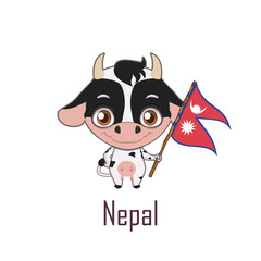 National animal cow holding the flag of Nepal