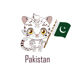 National animal snow leopard holding the flag of Pakistan