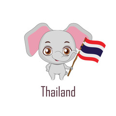 National animal elephant holding the flag of Thailand