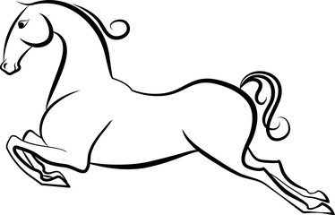 A line sketch of a horse execute the the element of the higher school of riding.