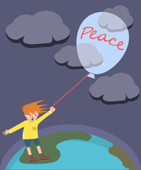 little boy trying to hold a  balloon vector cartoon