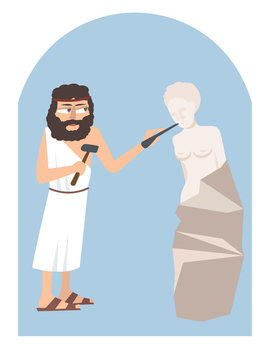 ancient greek sculpting the figure of woman cartoon