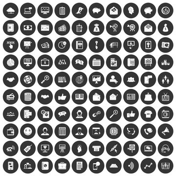 100 viral marketing icons set in simple style white on black circle color isolated on white background vector illustration