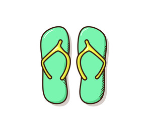 Pair of flipflops, beach slippers. Vector doodle sandals illustration.