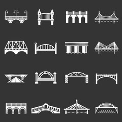 Fototapeta na wymiar Bridge icons set vector white isolated on grey background 