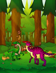Parasaurolophus on the background of a forest.