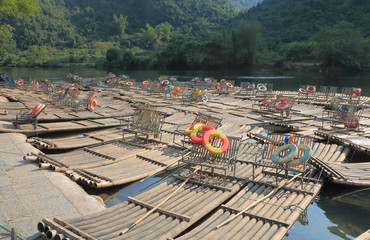 Bamboo rafting station on Yulong river in Yangshou China