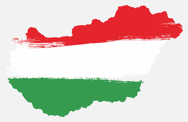 Hungary Flag & Map Vector Hand Painted with Rounded Brush