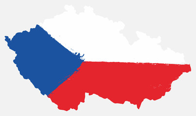 Czech Republic Flag & Map Vector Hand Painted with Rounded Brush