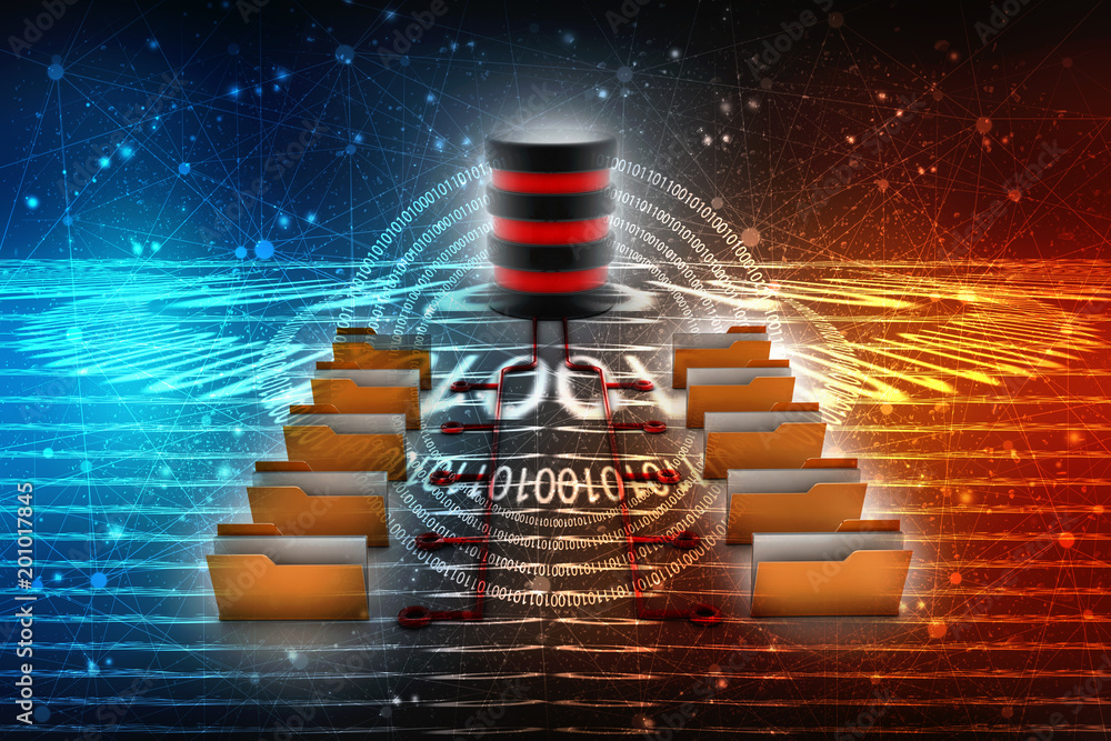 Poster 3d rendering database storage data base folder storage