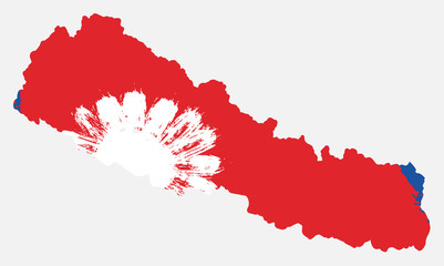 Nepal Flag & Map Vector Hand Painted with Rounded Brush