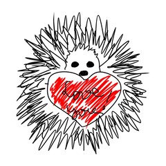 hedgehog and hearts on white background 