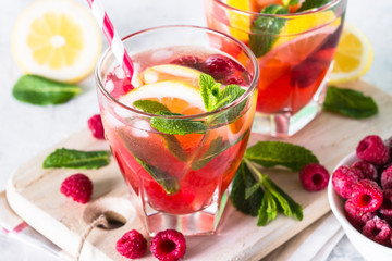 Raspberry lemonade.  Iced summer drink.