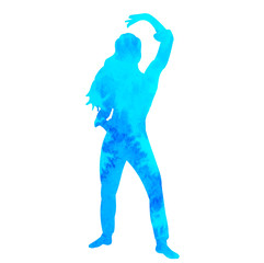  isolated blue watercolor silhouette dancing girl