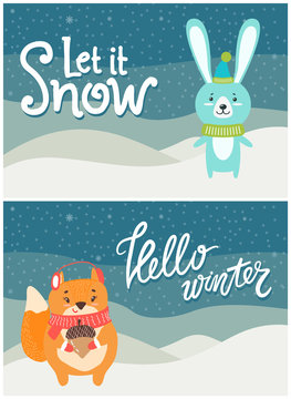 Let it Snow Hello Winter Set of Bright Postcards