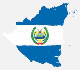 Nicaragua Flag & Map Vector Hand Painted with Rounded Brush