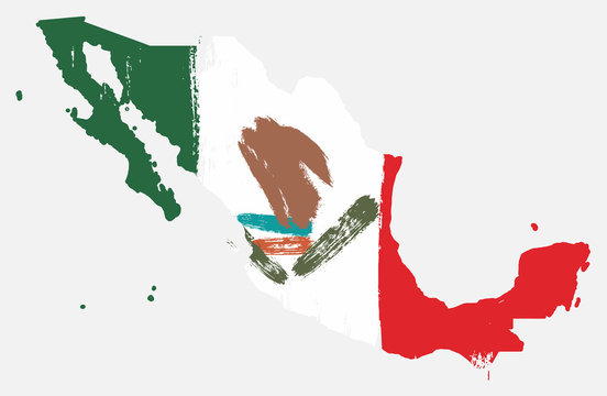 Mexico Flag & Map Vector Hand Painted with Rounded Brush