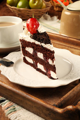 Slice of chocolate cake on the plate                 