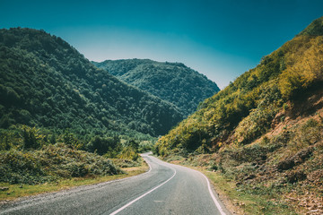 Mountain Open Road Landscape In Imereti Region, Khoni District, 