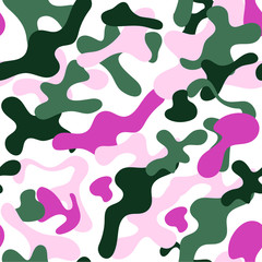 Naklejka na ściany i meble Abstract shapes camouflage seamless pattern in green.