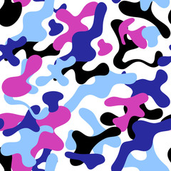 Abstract shapes camouflage seamless pattern in blue.