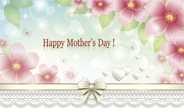 Mother's Day. Greeting card with a flower pattern and hearts