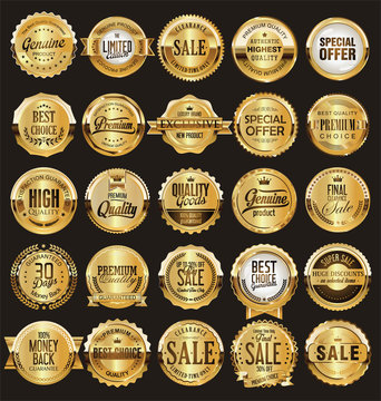 Golden retro sale badges and labels collection