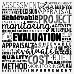 Evaluation word cloud collage, business concept background