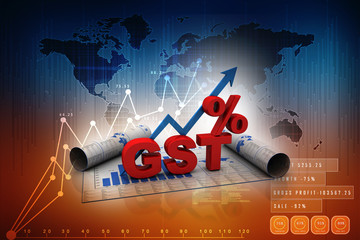 3d rendering GST Tax India with graph