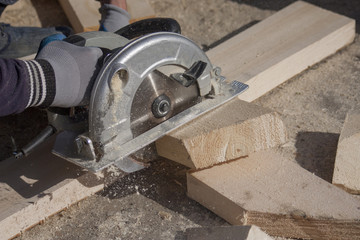 Construction of a wooden frame of a roof.