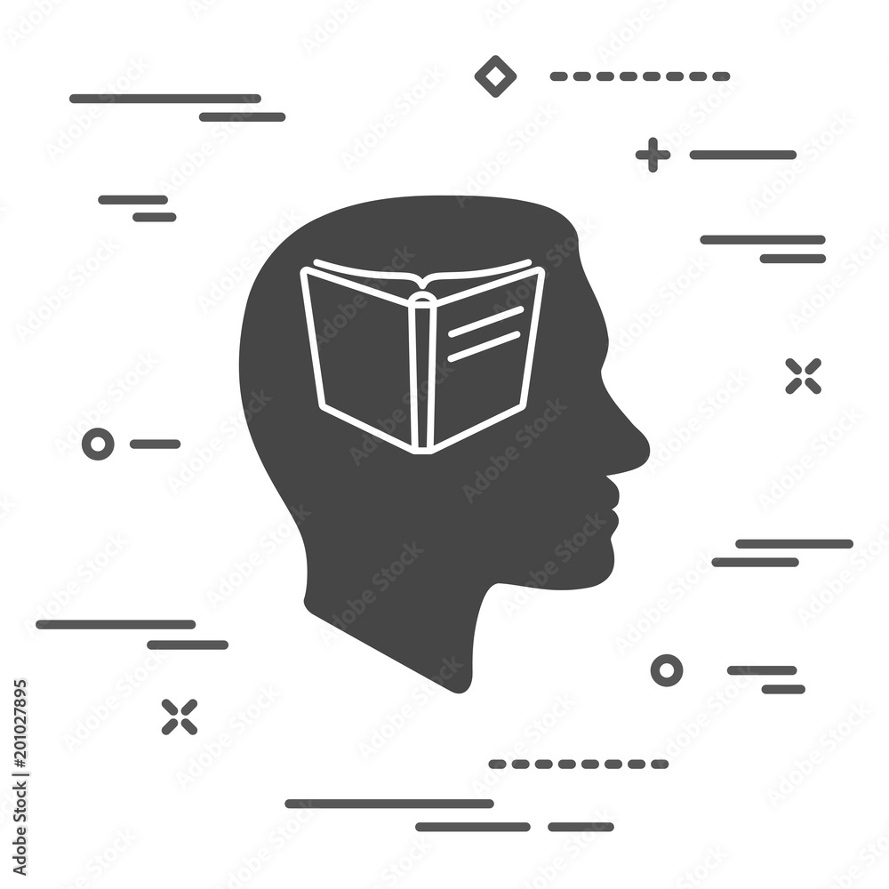 Poster flat line art design graphic image concept of face profile with