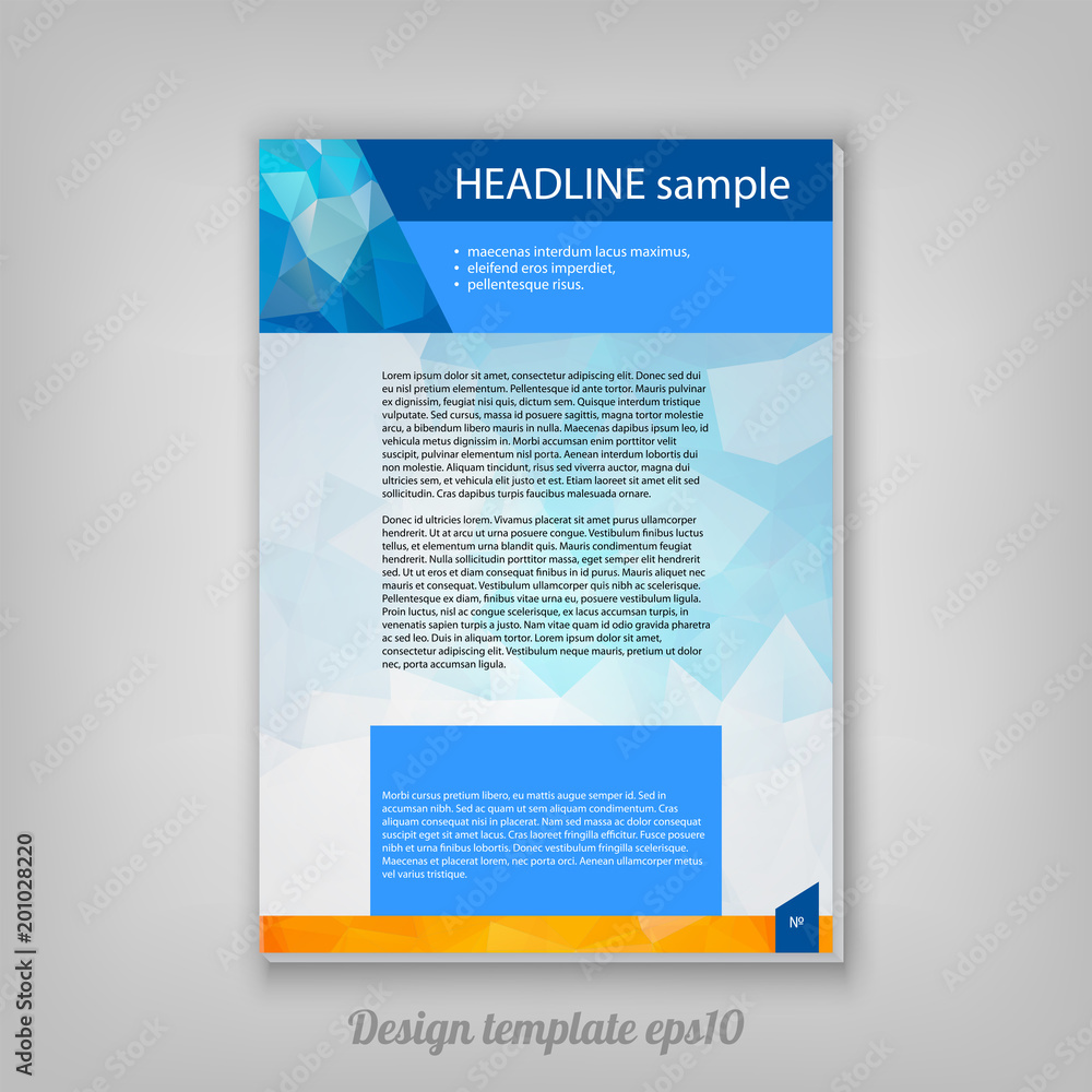 Poster abstract modern geometric colorful booklet design from triangular faces on grey background