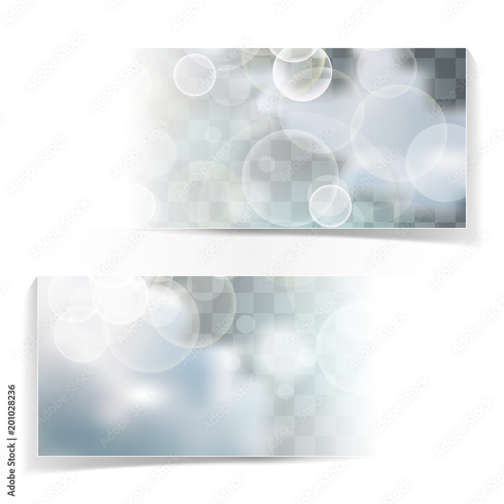 Poster set of abstract natural blue and white lights and clouds in sky with festive light beams on chequere