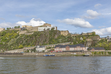 fortress of Ehrenbreitstein in Koblenz at river Rhine