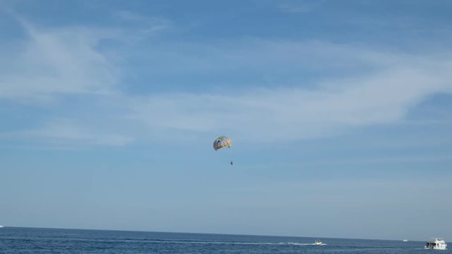 Tourist. flying under a cheerful
