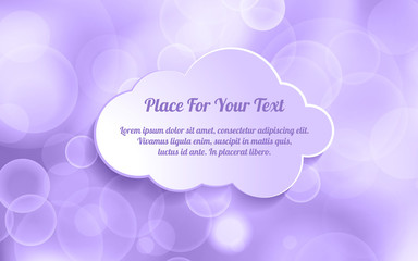 Ultra Violet glitter bokeh background with text on white paper cloud. Festive and sparkles.