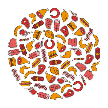 Round design element with meat icons