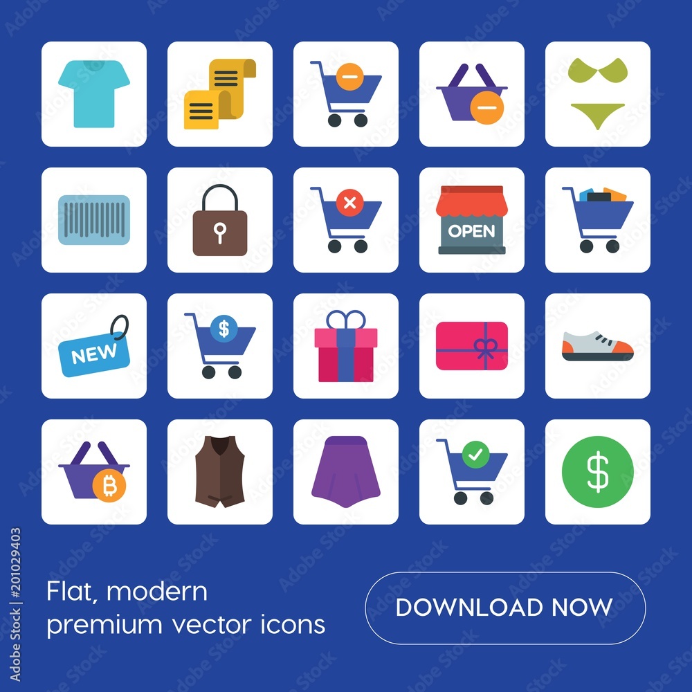 Poster modern simple set of clothes, shopping vector flat icons. ..contains such icons as vector, basket, c