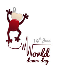Concept on the World Blood Donor Day on June 14, a package for blood transfusion in the form of a frog