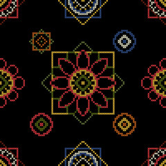 Embroidery handmade vector illustration. Seamless pattern background.