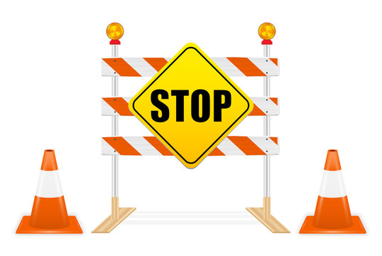stop sign on road block tools vector
