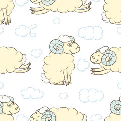 Seamless pattern background with sheep. Vector illustration of a dream. Design for decoupage.