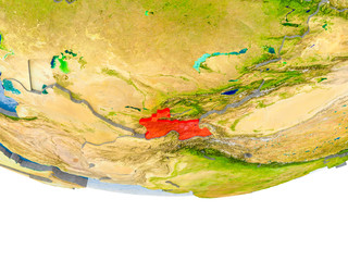 Tajikistan in red on Earth model