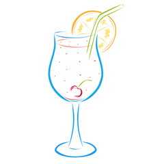 A glass on a high leg with a cocktail or drink